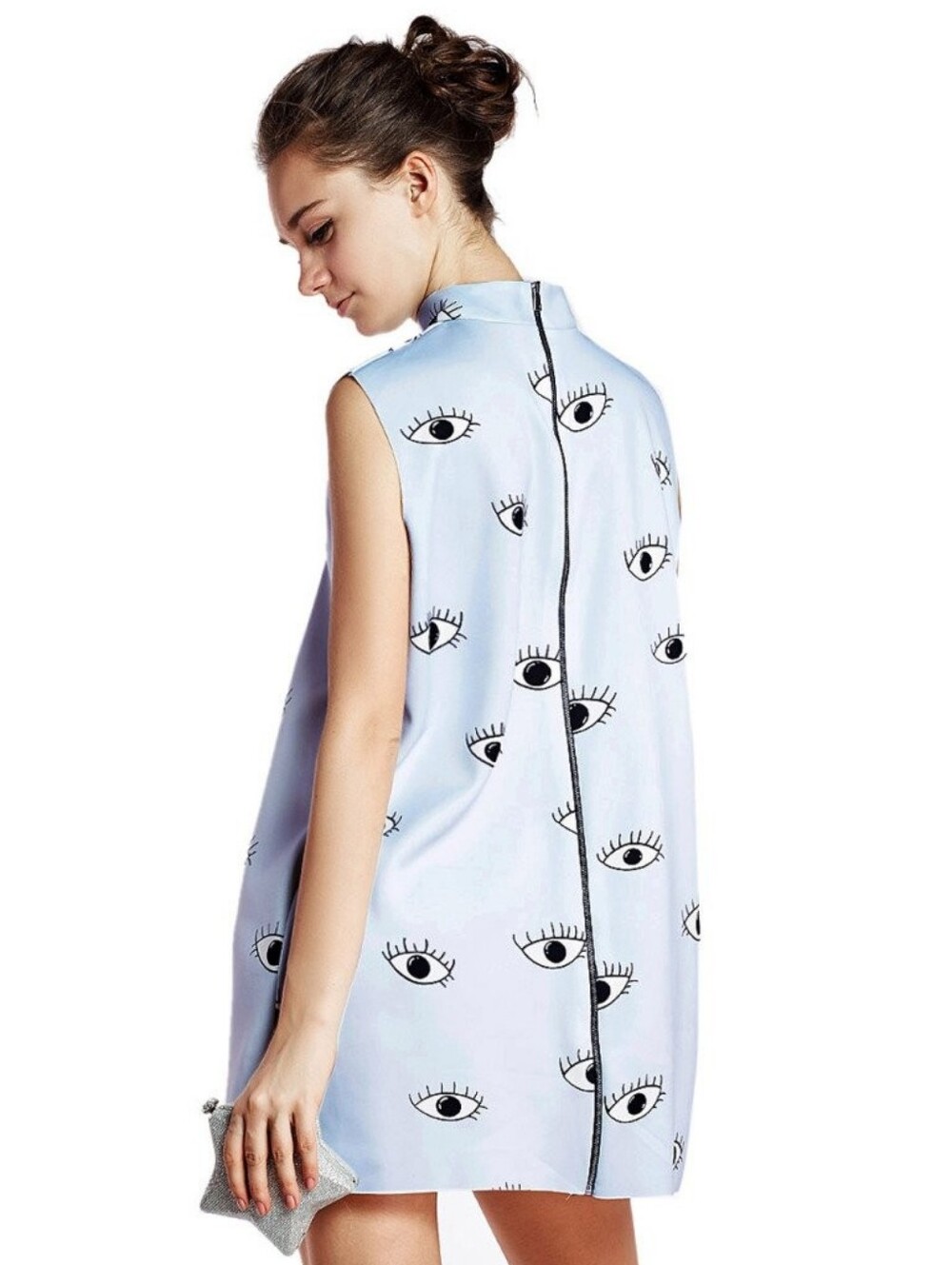 Choies Eye Print A-Line Mini Dress in Light Blue and Black